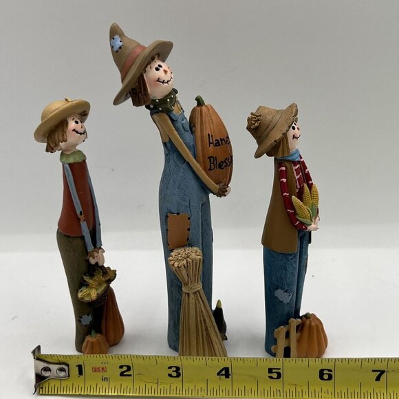 Harvest Blessings RARE Vintage Scarecrow Pencil Figurine Set Folk Art Fall Decor - Picture 8 of 15